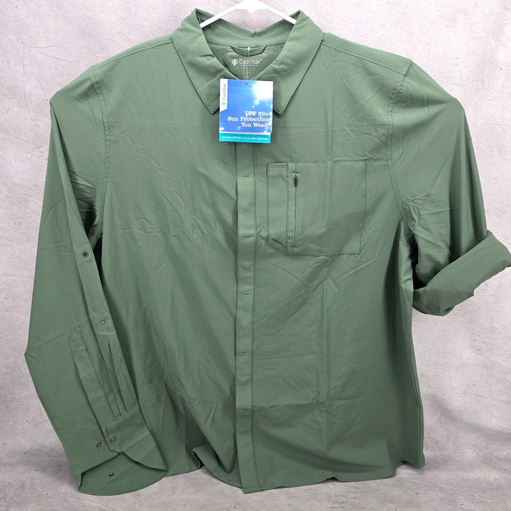 Coolibar Long Sleeve Mens Fiera Smart Shirt 2XL Green UPF 50+ Outdoor Wear‎
